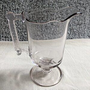 EAPG Footed Glass Water / Lemonade Pitcher - Wheel and Comma by Aetna Glass